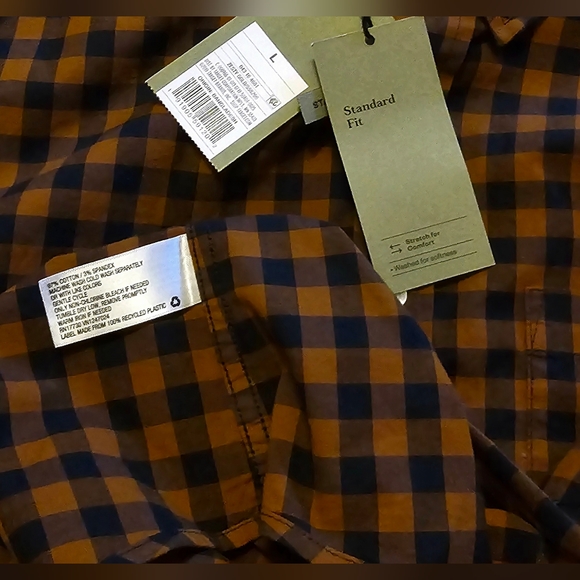 Goodfellow & Co Men's Large Button Down Collared Shirt Brown Blue Flannel NWT - Picture 4 of 4